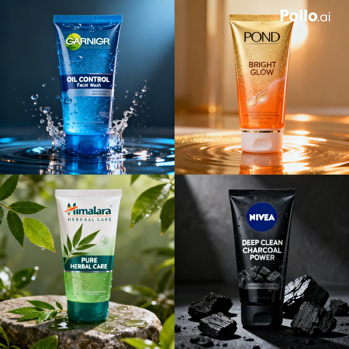 4-Panel Face Wash Ad Grid - AI image template preview
