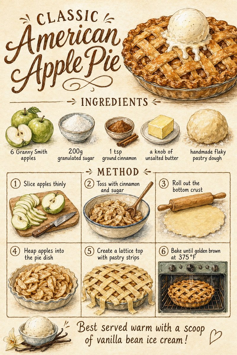Vintage Apple Pie Recipe Poster - AI image template preview