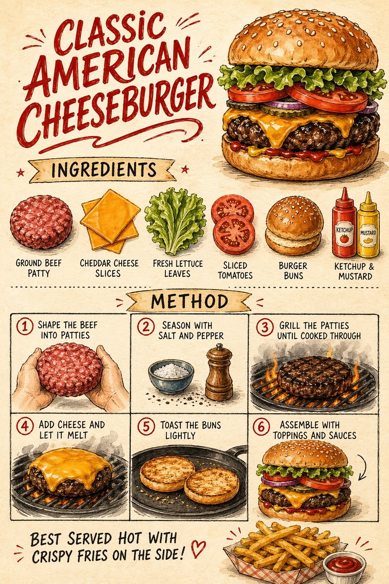 Vintage Cheeseburger Recipe Poster - AI image template preview