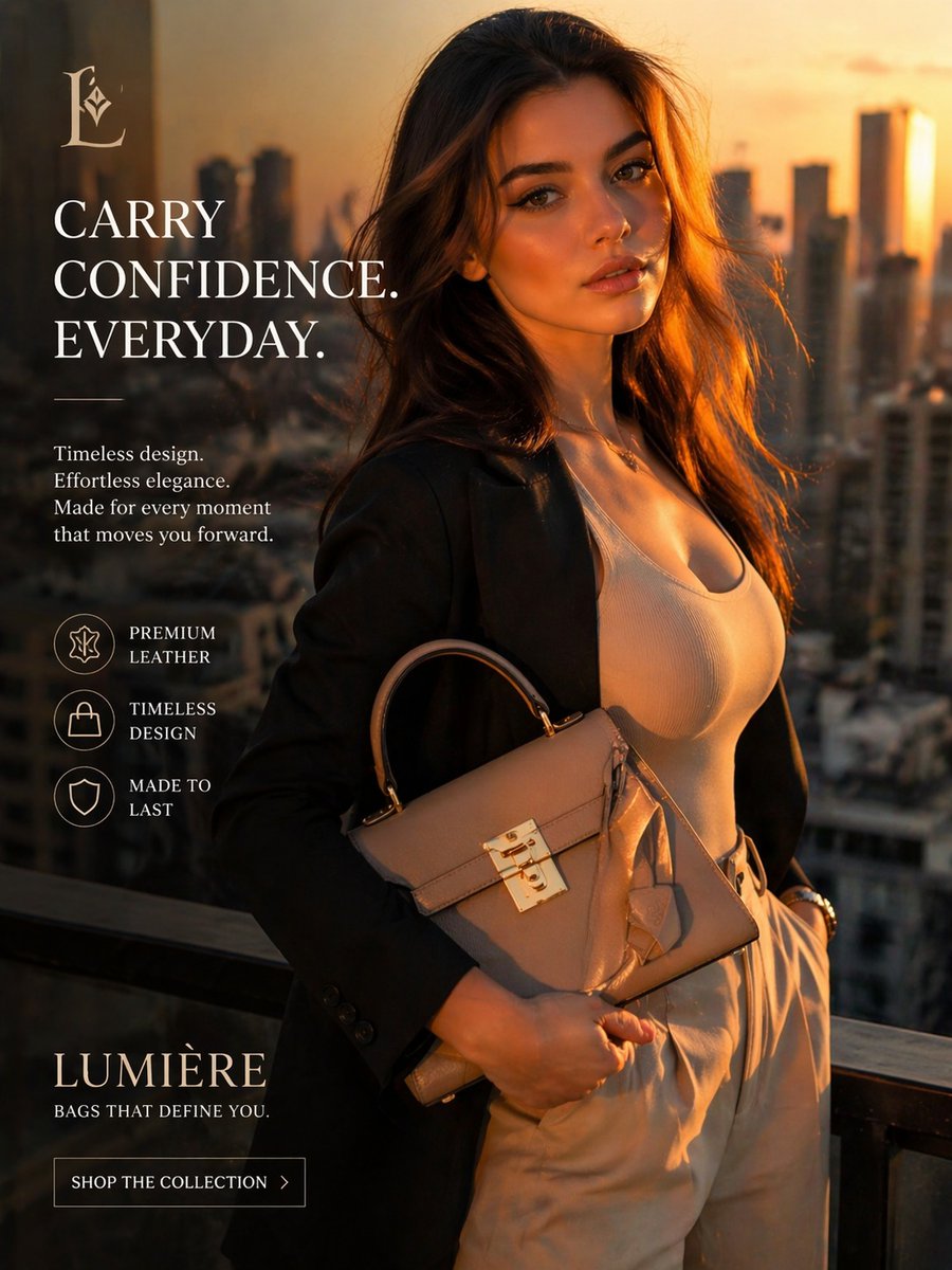 Luxury Handbag Sunset Ad - AI image template preview
