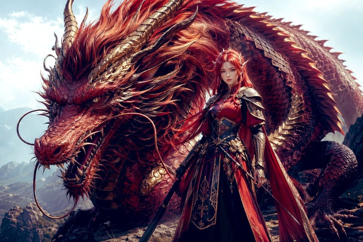 Dragon Knight and Crimson Dragon - AI image template preview
