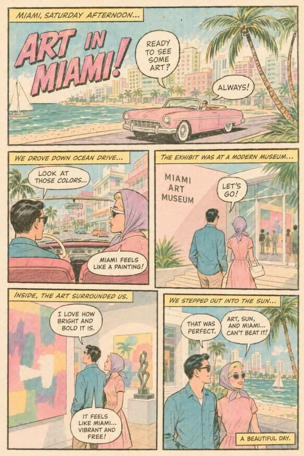 Vintage Miami Art Date Comic Page - AI image template preview