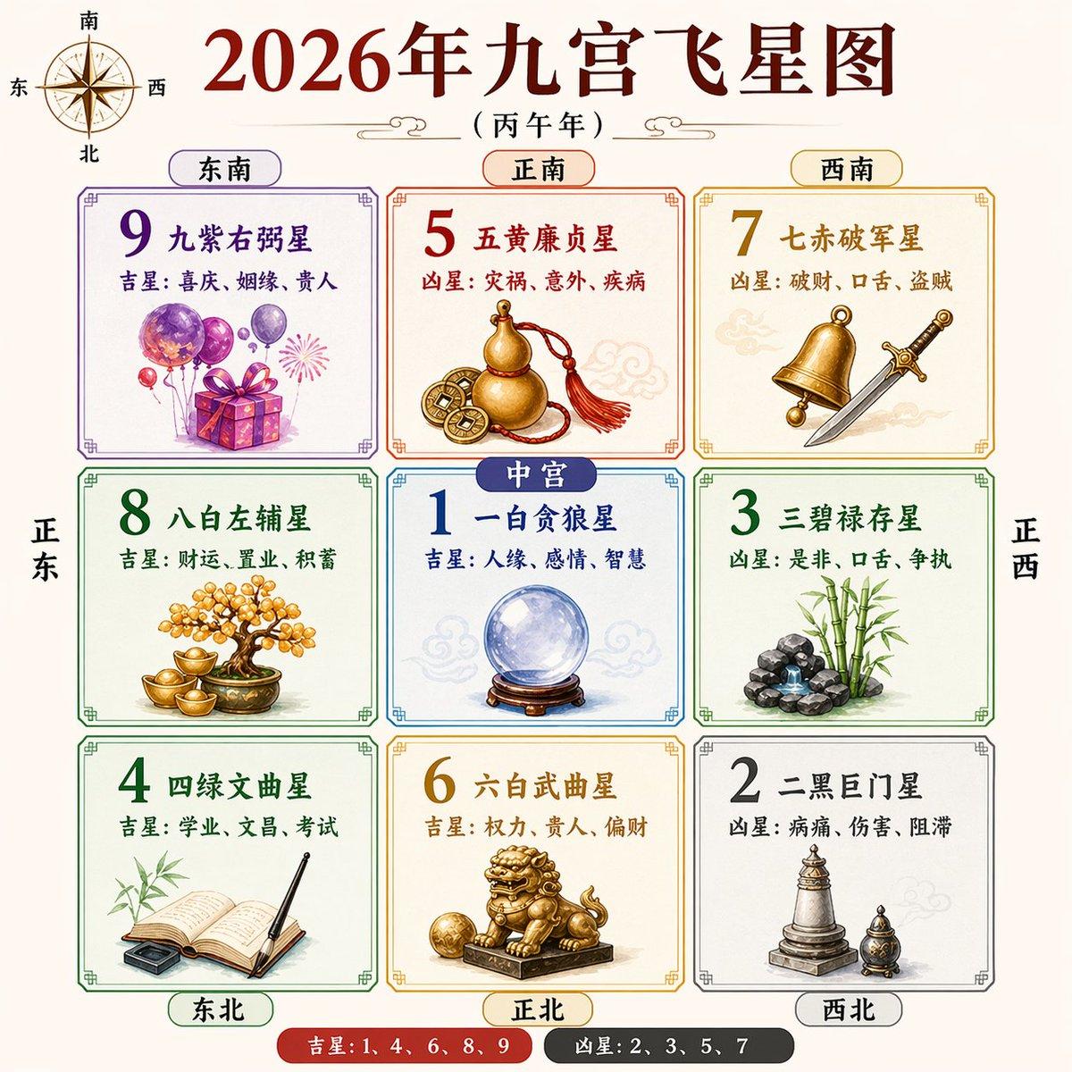 2026 Nine Palaces Flying Star Chart - AI image template preview