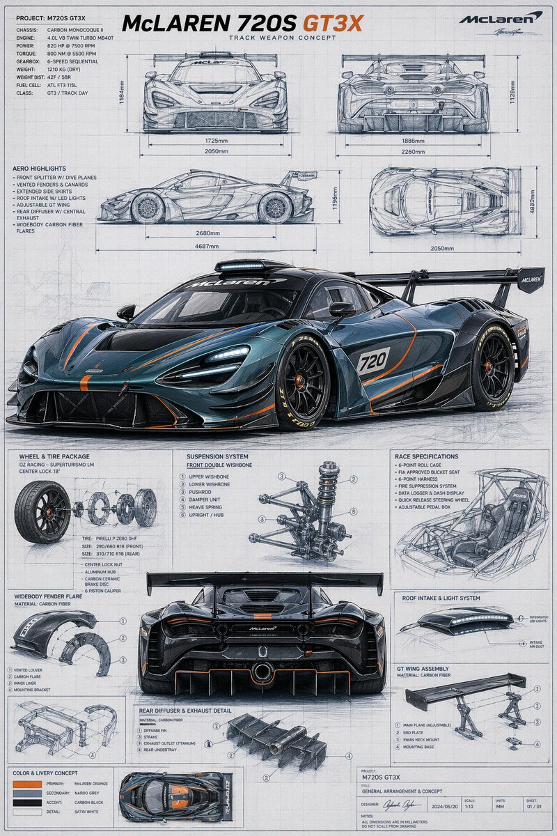 McLaren GT3X Technical Blueprint Poster - AI image template preview