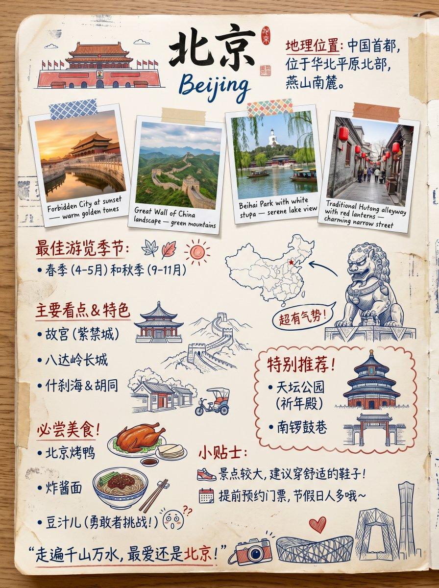 Vintage Beijing Travel Scrapbook Poster - AI image template preview