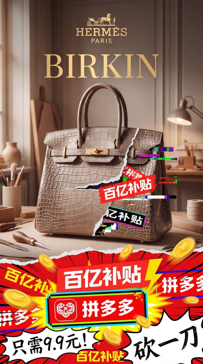 Luxury Bag Meets Discount Chaos Poster - AI image template preview