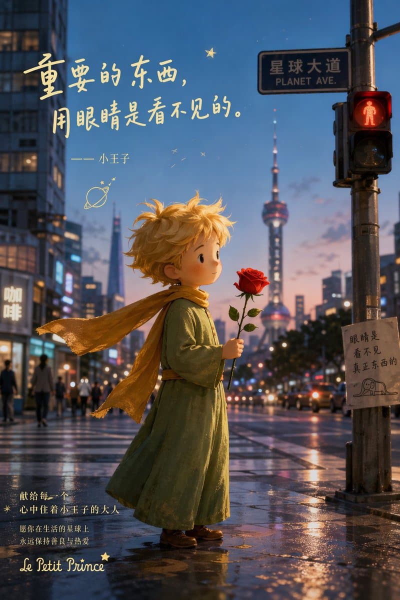 Little Prince Shanghai Rain Poster - AI image template preview