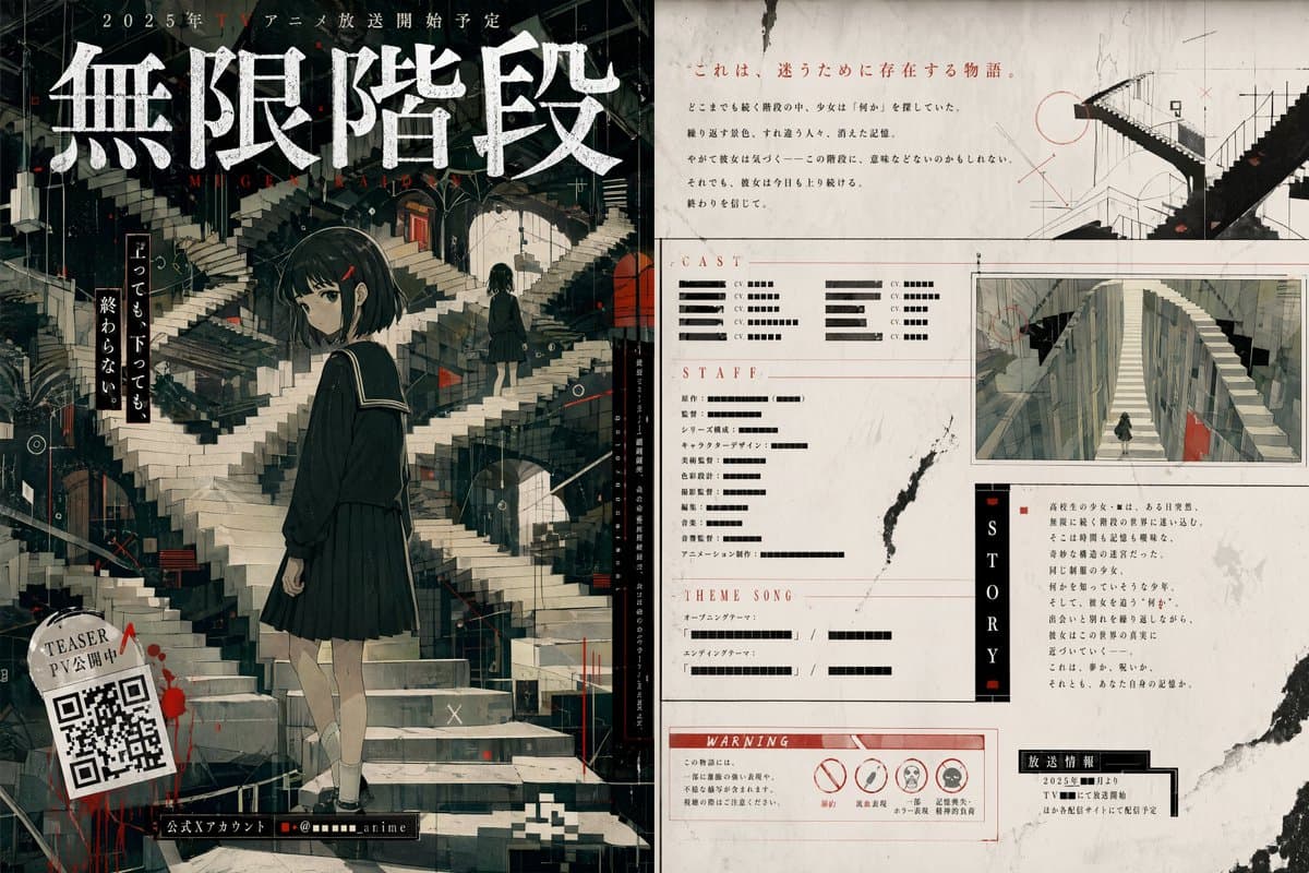 Surreal Infinite Staircase Anime Poster - AI image template preview