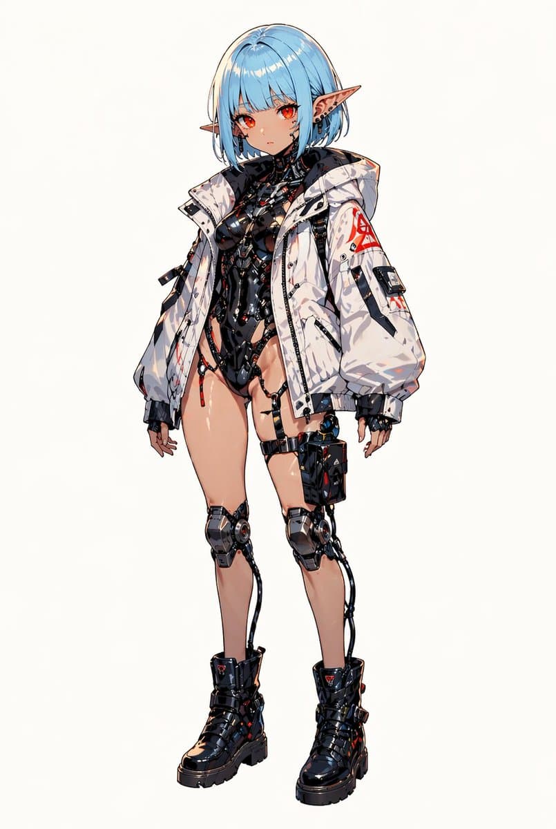 Cyberpunk Elf Girl Full-Body Portrait - AI image template preview