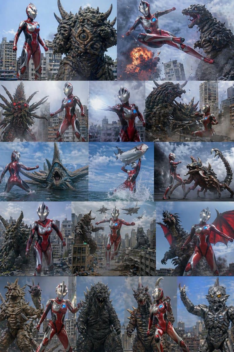 Ultra Woman Kaiju Battle Variations - AI image template preview