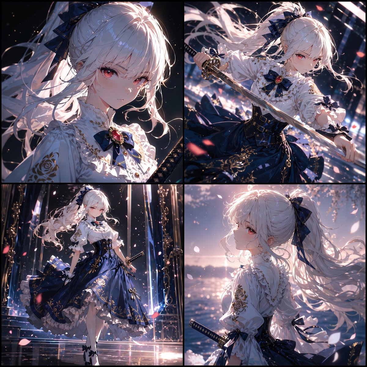White-Haired Anime Swordswoman Collage - AI image template preview