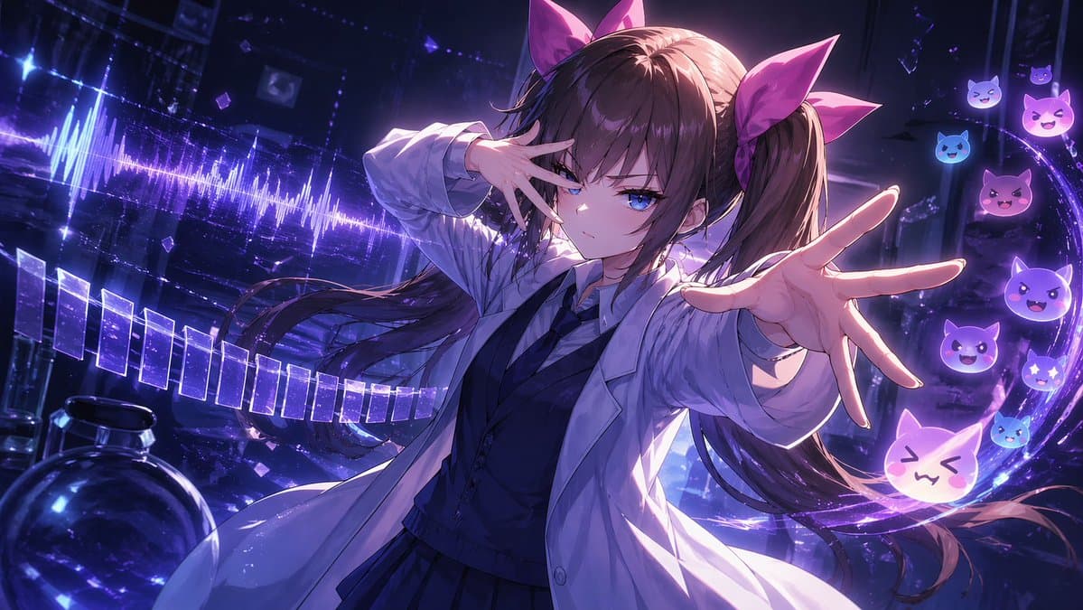 Chuunibyou Anime Girl in Neon Lab - AI image template preview