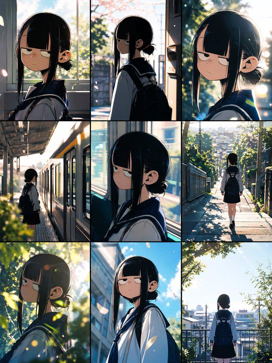 Anime School Commute Storyboard Grid - AI image template preview