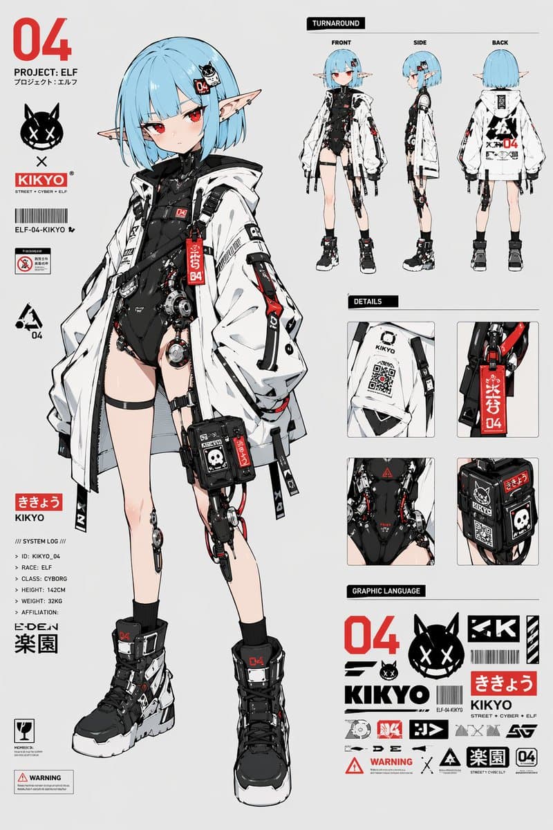 Cyber Elf Girl Reference Sheet - AI image template preview