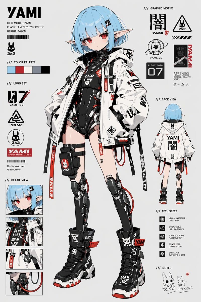 Cyberpunk Elf Android Reference Sheet - AI image template preview