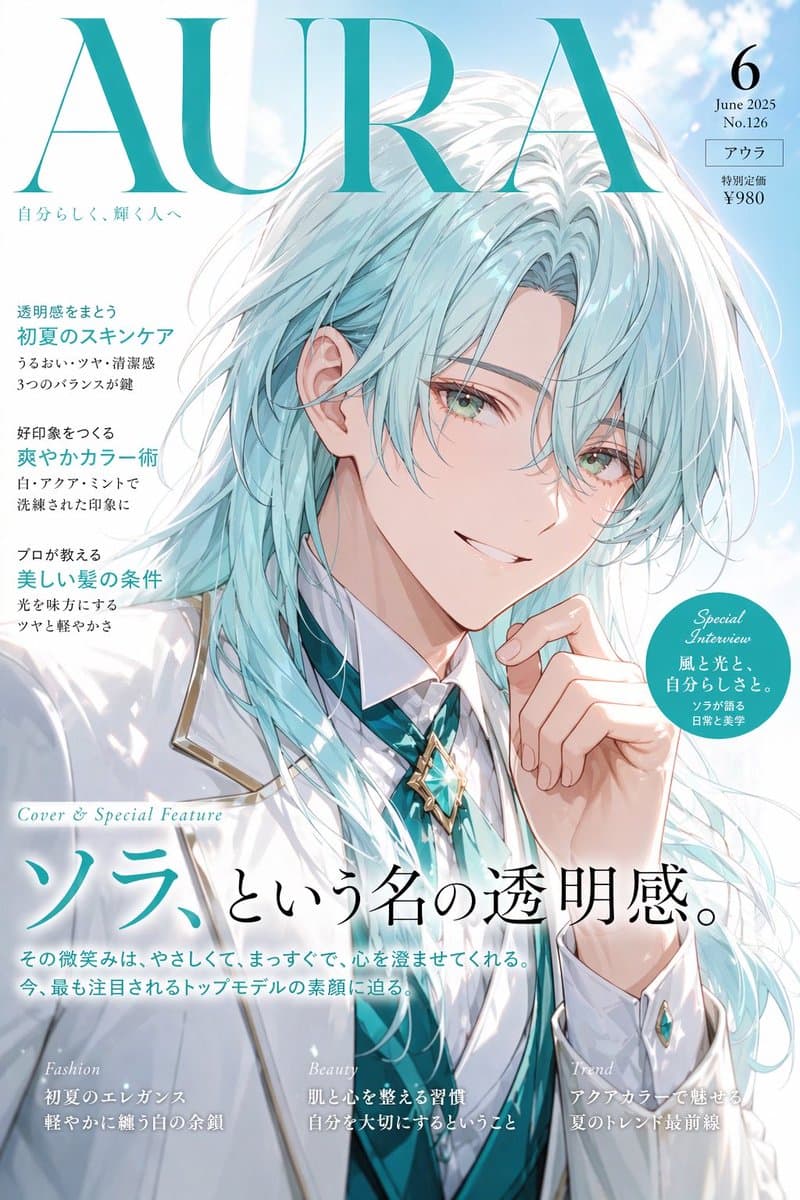 Japanese Aqua Fashion Magazine Cover - AI image template preview