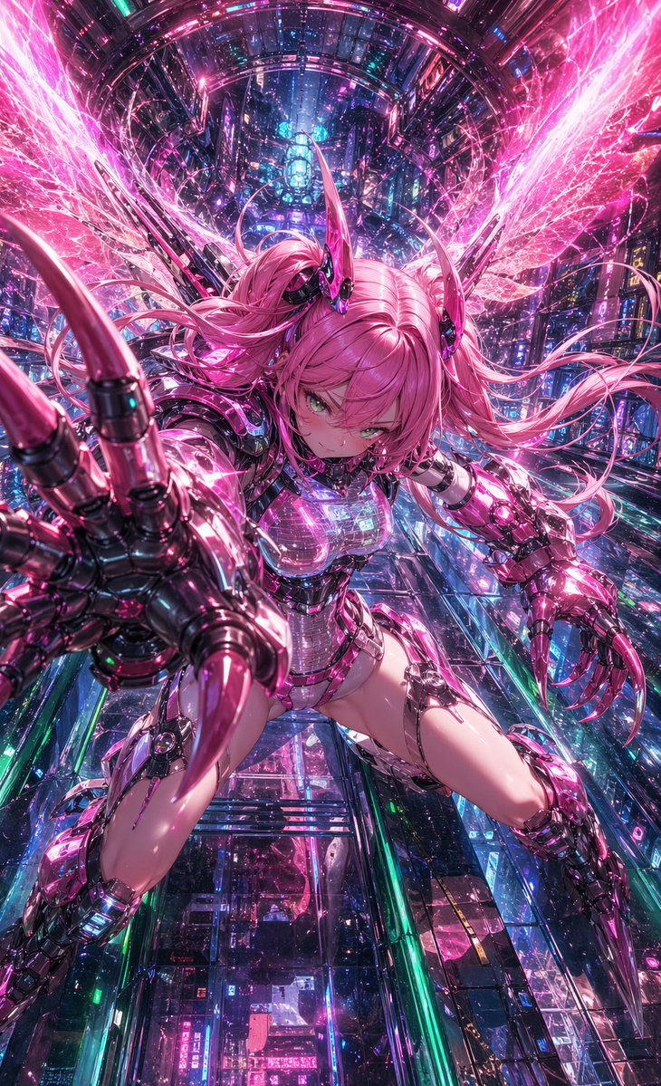 Cyberpunk Pink Mecha Angel Girl - AI image template preview