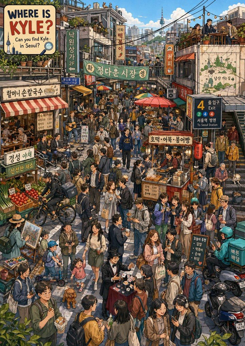 Find Kyle in a Seoul Market - AI image template preview