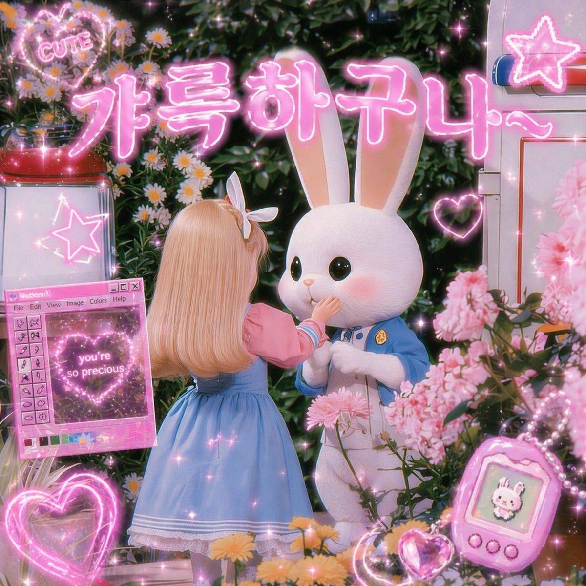 Kawaii Bunny Garden Neon Scene - AI image template preview