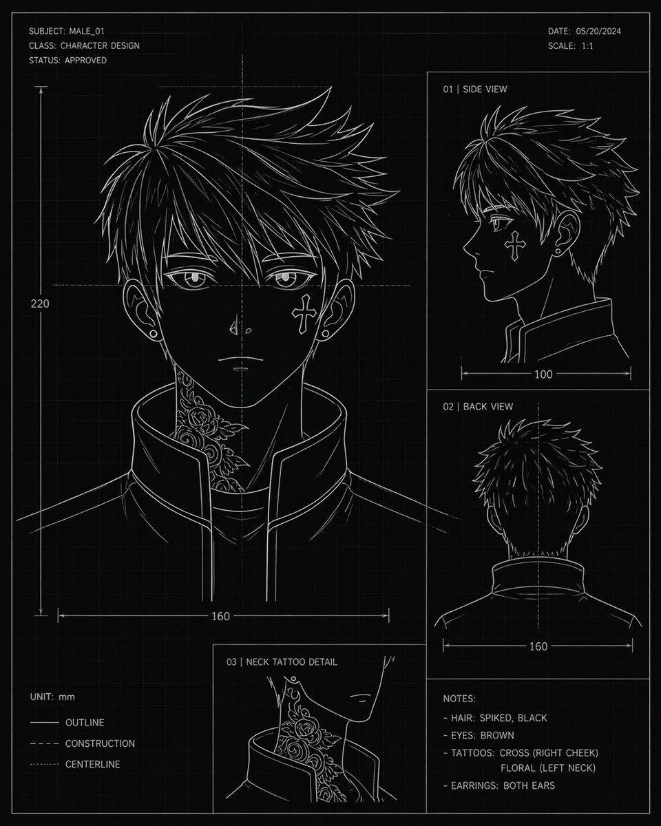 Anime Character Blueprint Sheet - AI image template preview