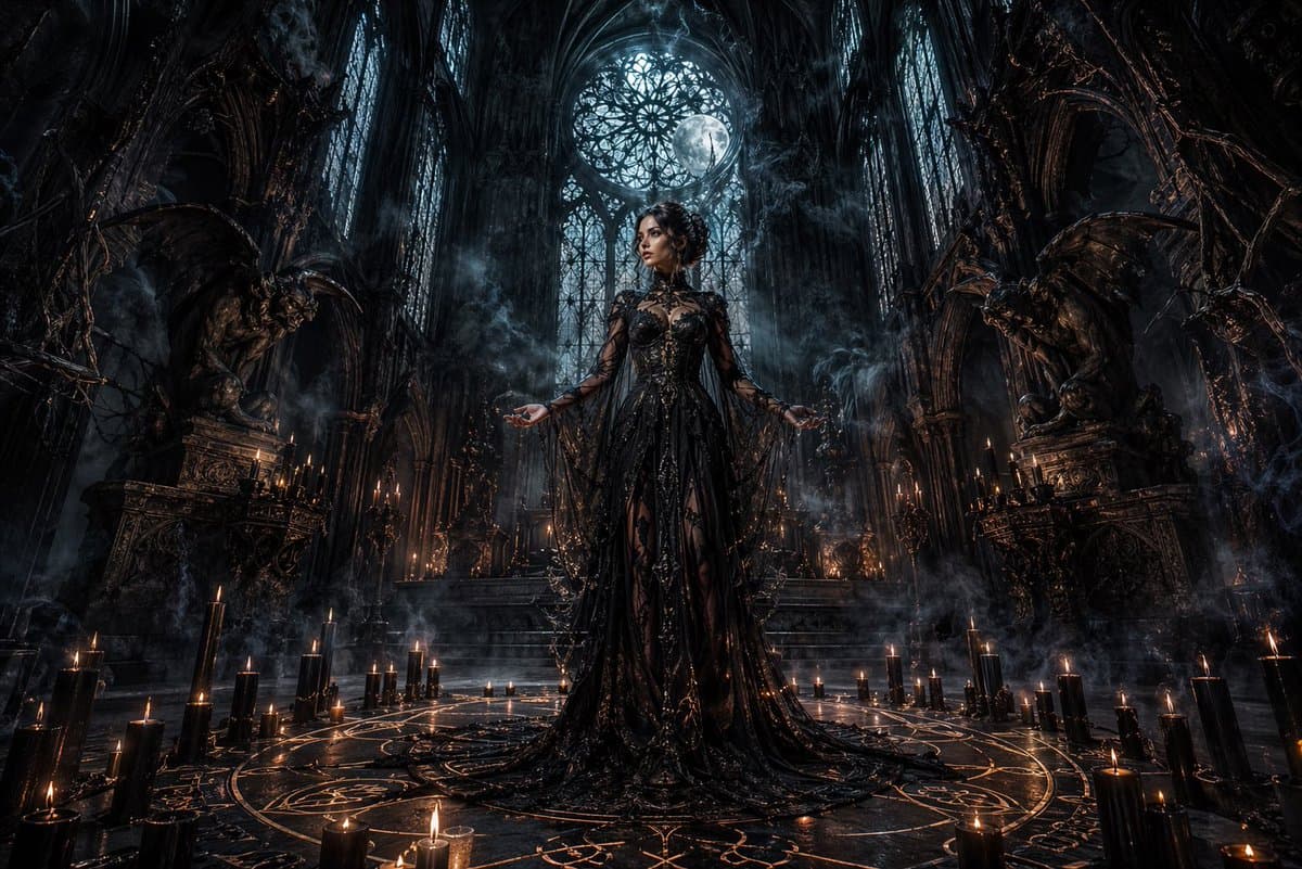 Dark Gothic Ritual in Cathedral - AI image template preview