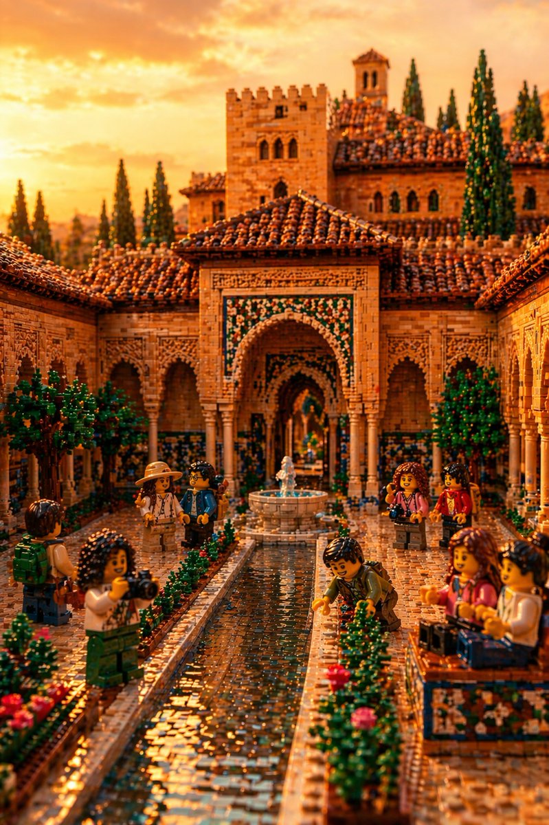 LEGO Alhambra Courtyard at Sunset - AI image template preview