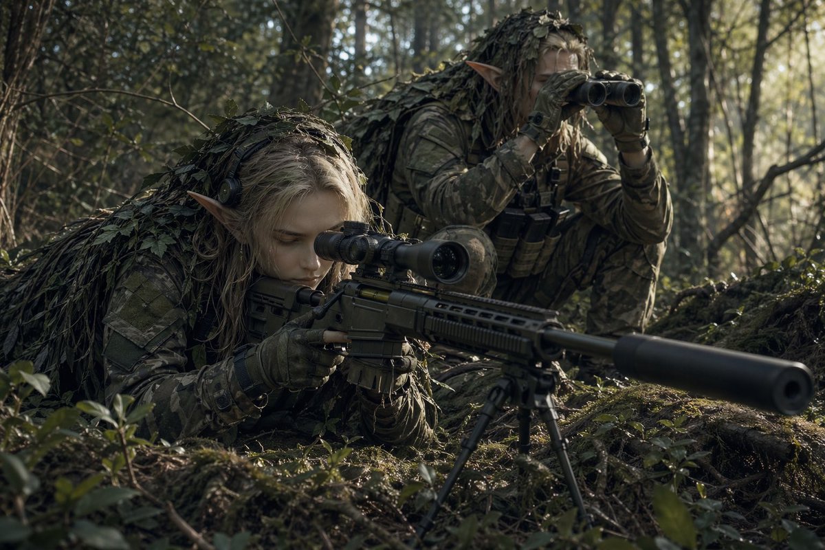 Elf Sniper Team in Forest Ambush - AI image template preview
