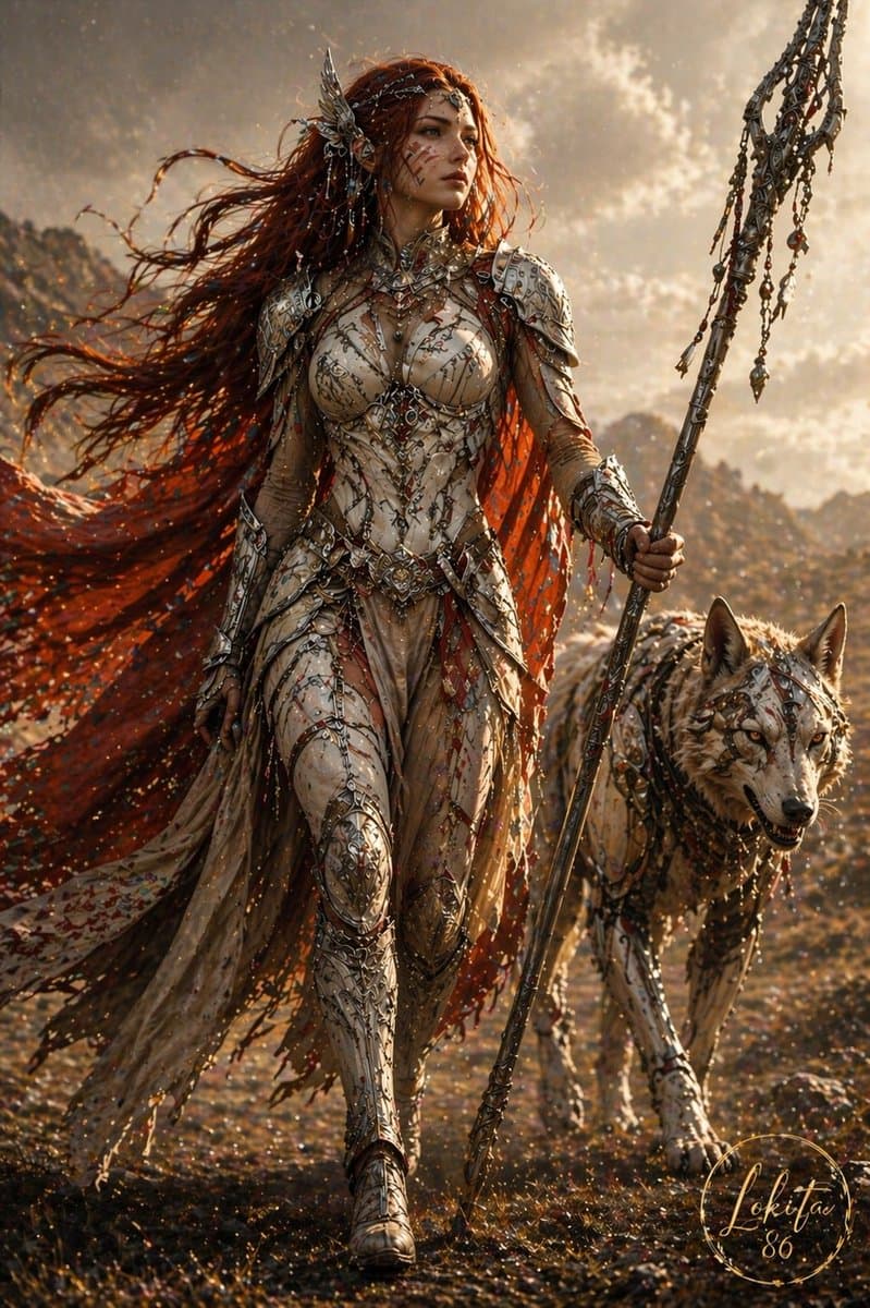 Epic Fantasy Warrior and Wolf - AI image template preview