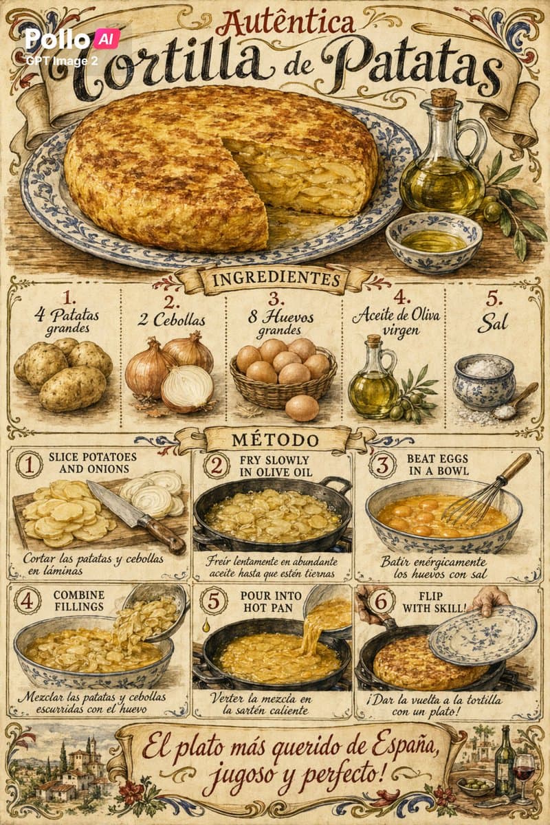 Vintage Spanish Tortilla Recipe Poster - AI image template preview