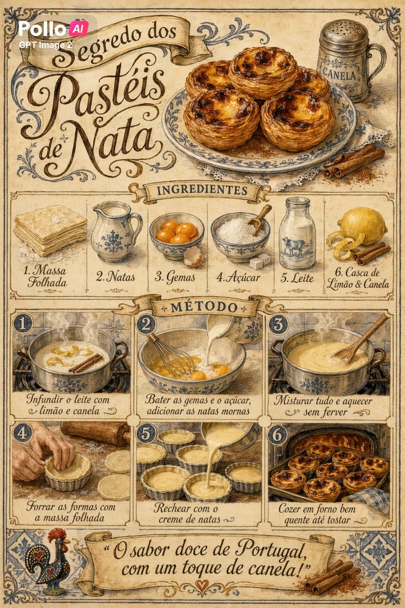 Vintage Pastel de Nata Recipe Poster - AI image template preview