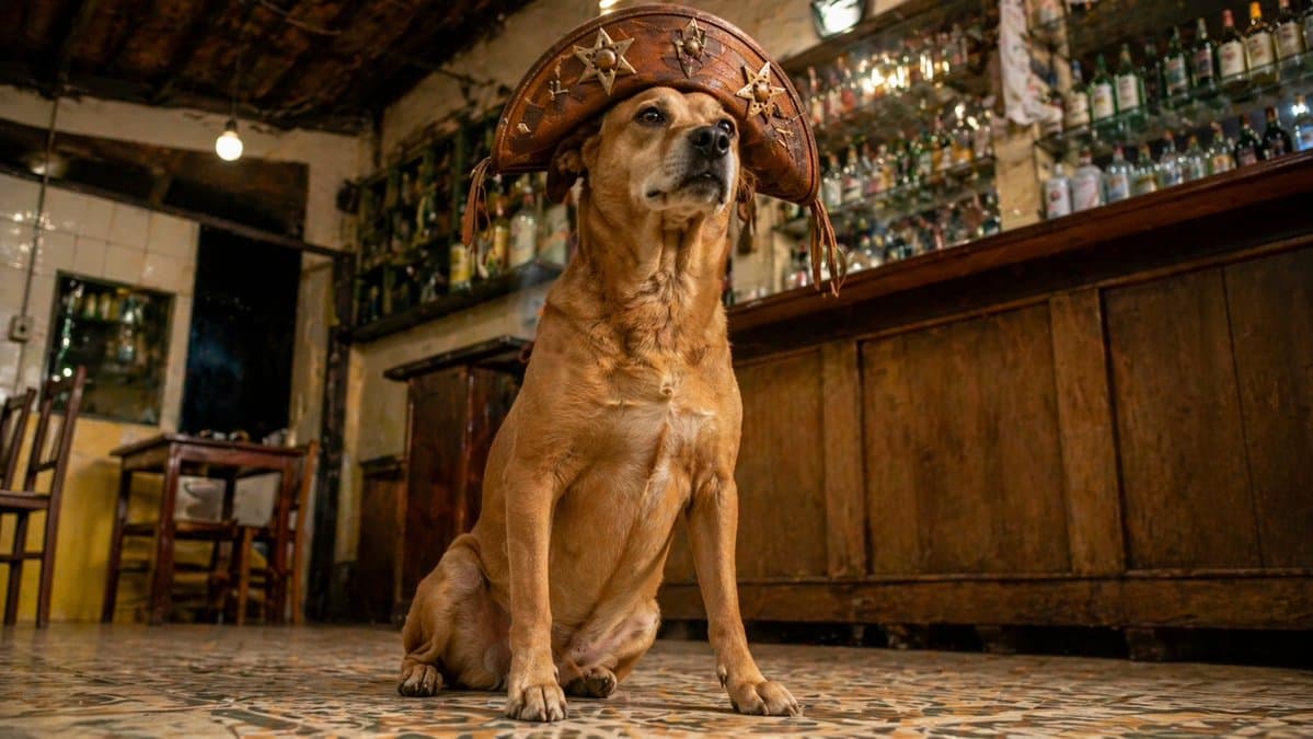 Dog in Leather Cangaceiro Hat at a Bar - AI image template preview