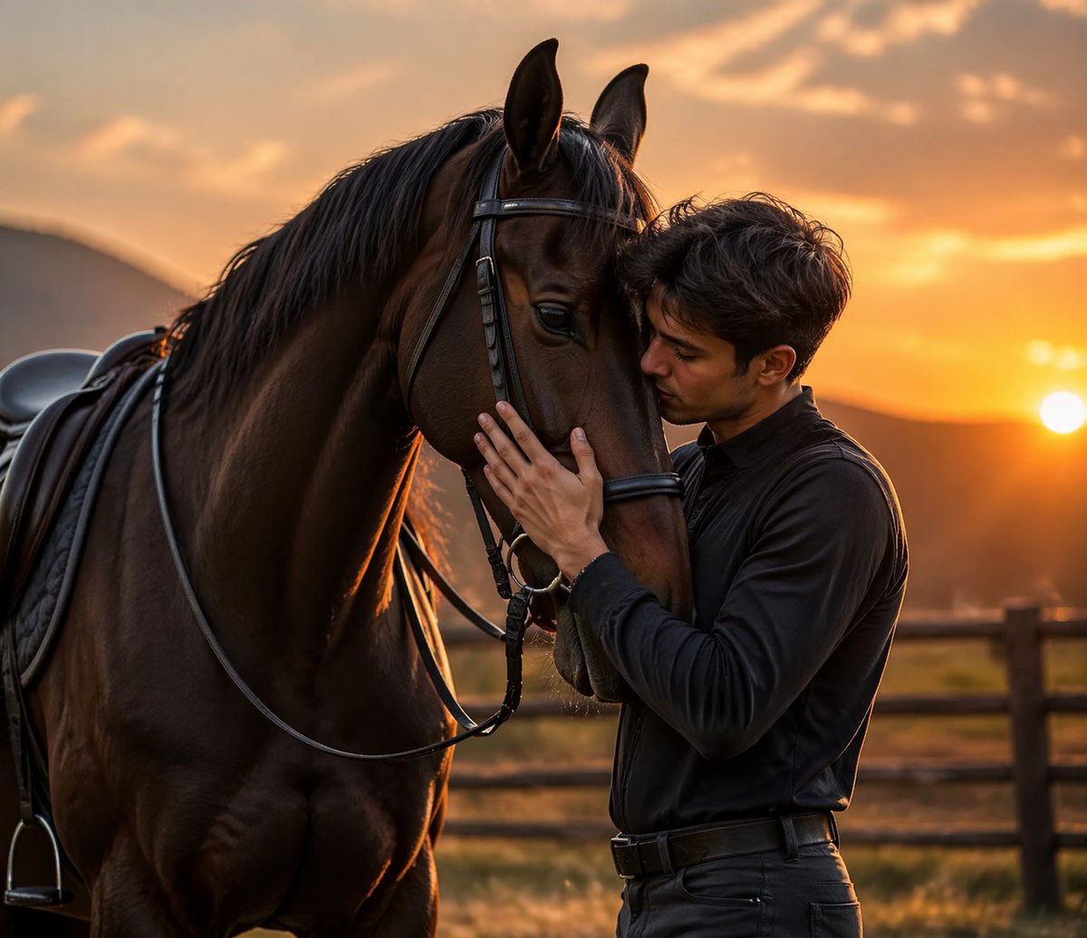 Luxury Sunset Equestrian Portrait - AI image template preview