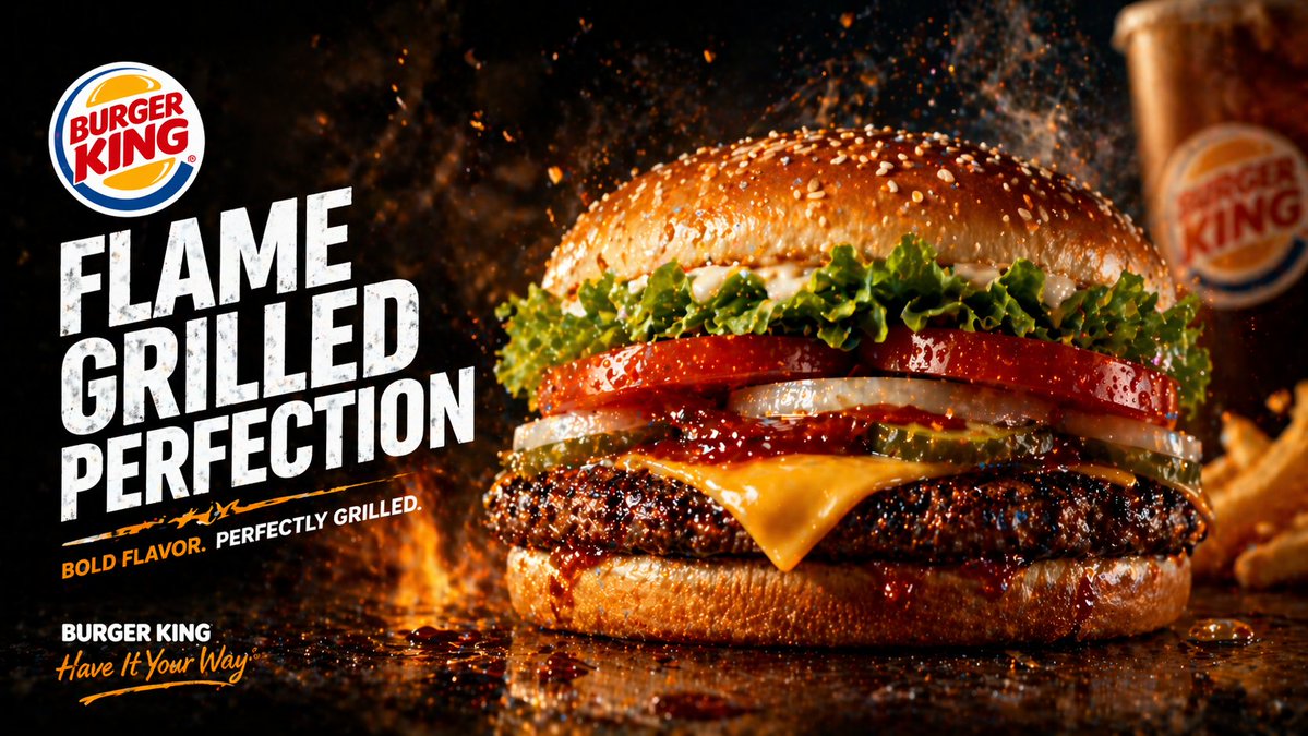 Flame-Grilled Burger Ad Poster - AI image template preview