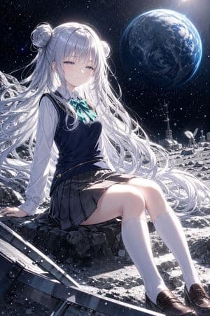 Anime Schoolgirl on the Moon - AI image template preview