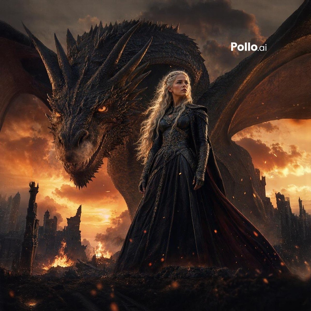 Dragon Queen at Burning Sunset - AI image template preview