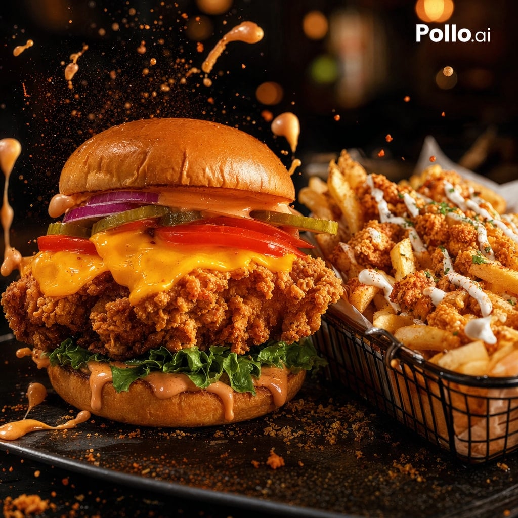 Cinematic Fried Chicken Burger Ad - AI image template preview