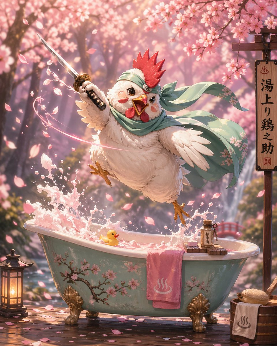 Samurai Chicken Bathtime Portrait - AI image template preview