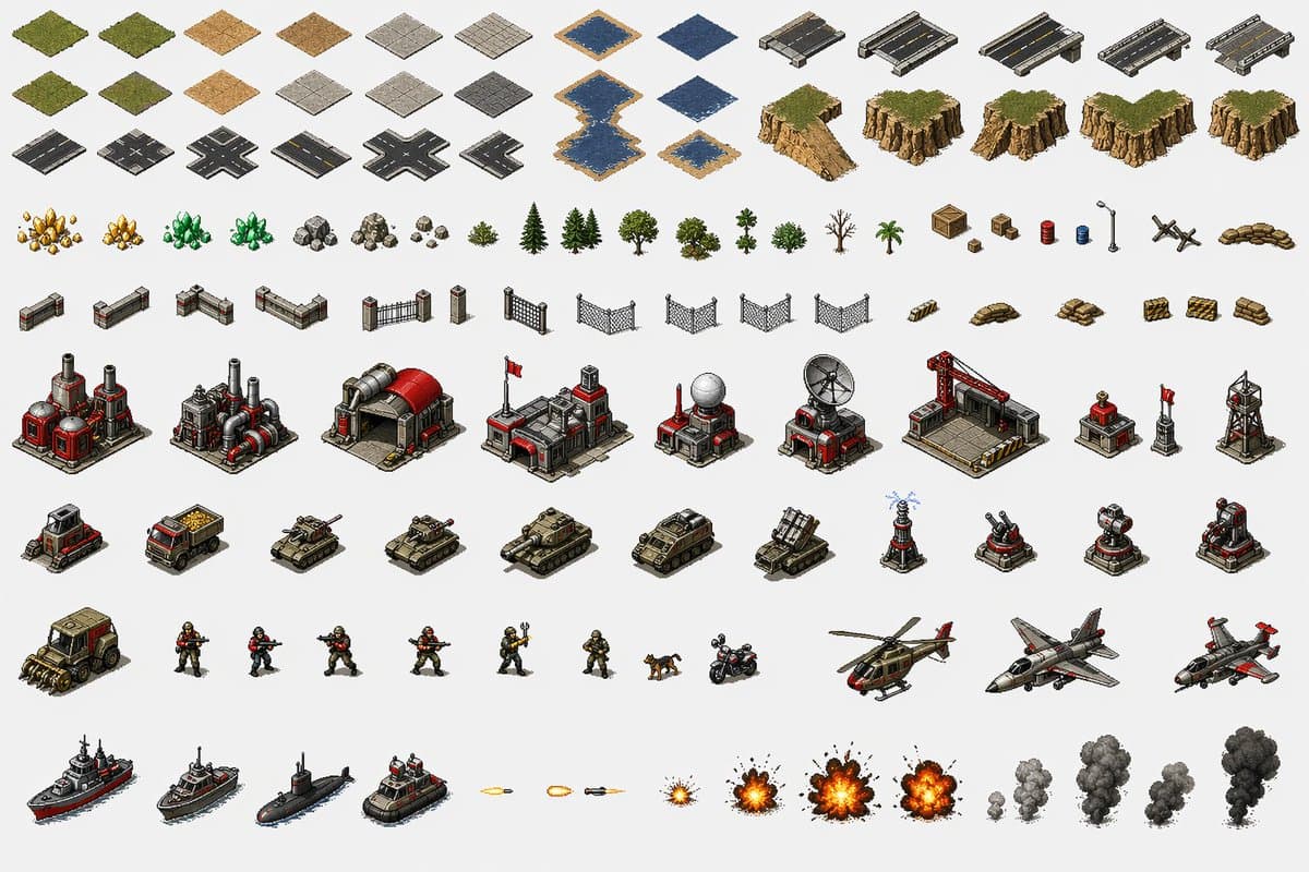 Red Alert Style Pixel Sprite Sheet - AI image template preview