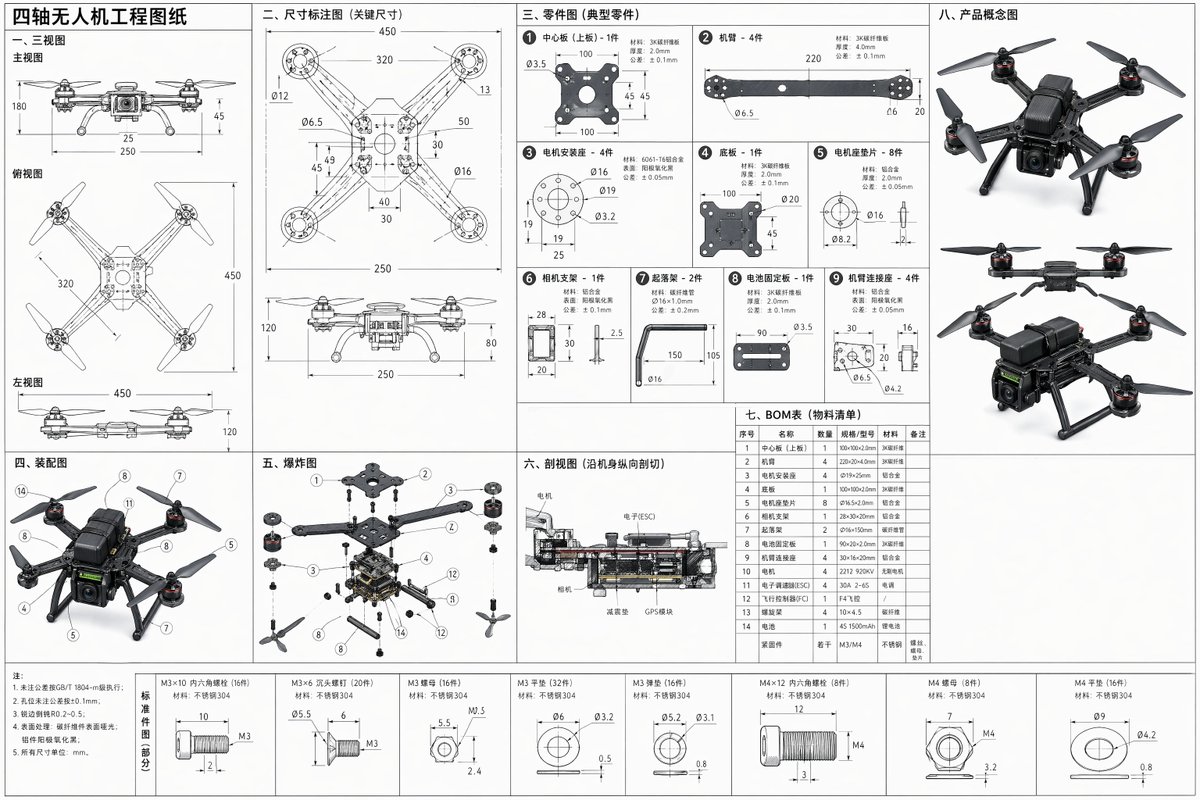 Technical Drone Engineering Blueprint - AI image template preview