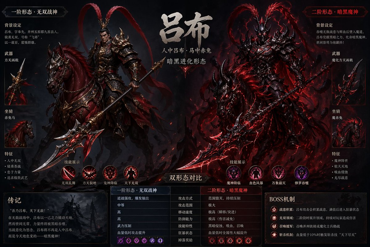 Lu Bu Game Boss Dual Form Design - AI image template preview