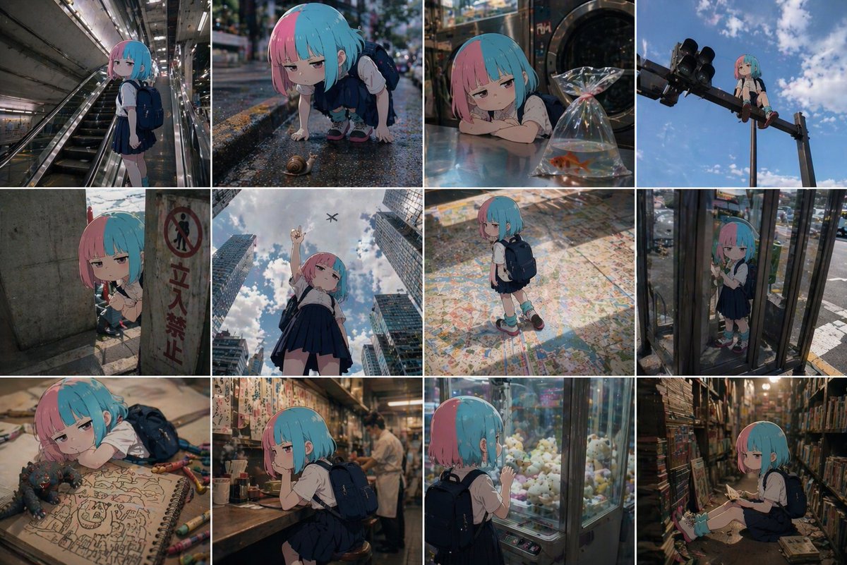 Anime Character in Real World Grid - AI image template preview