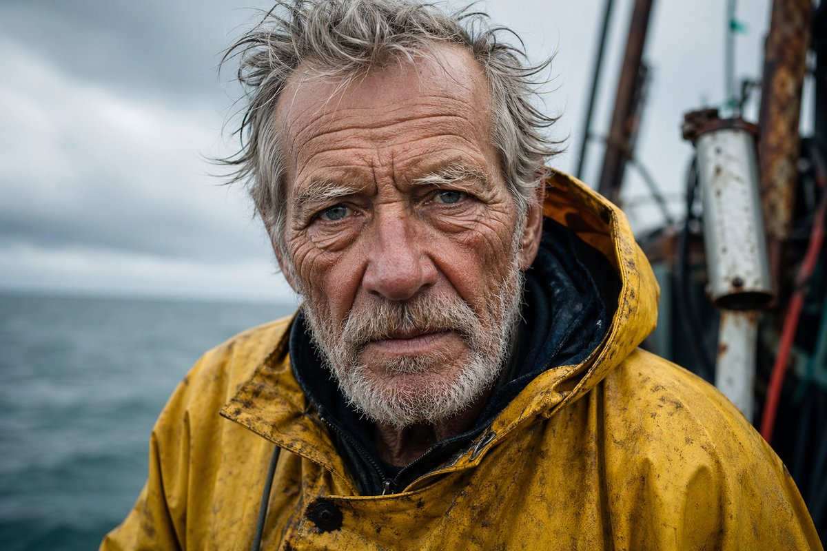 Detailed Elderly Fisherman Portrait - AI image template preview