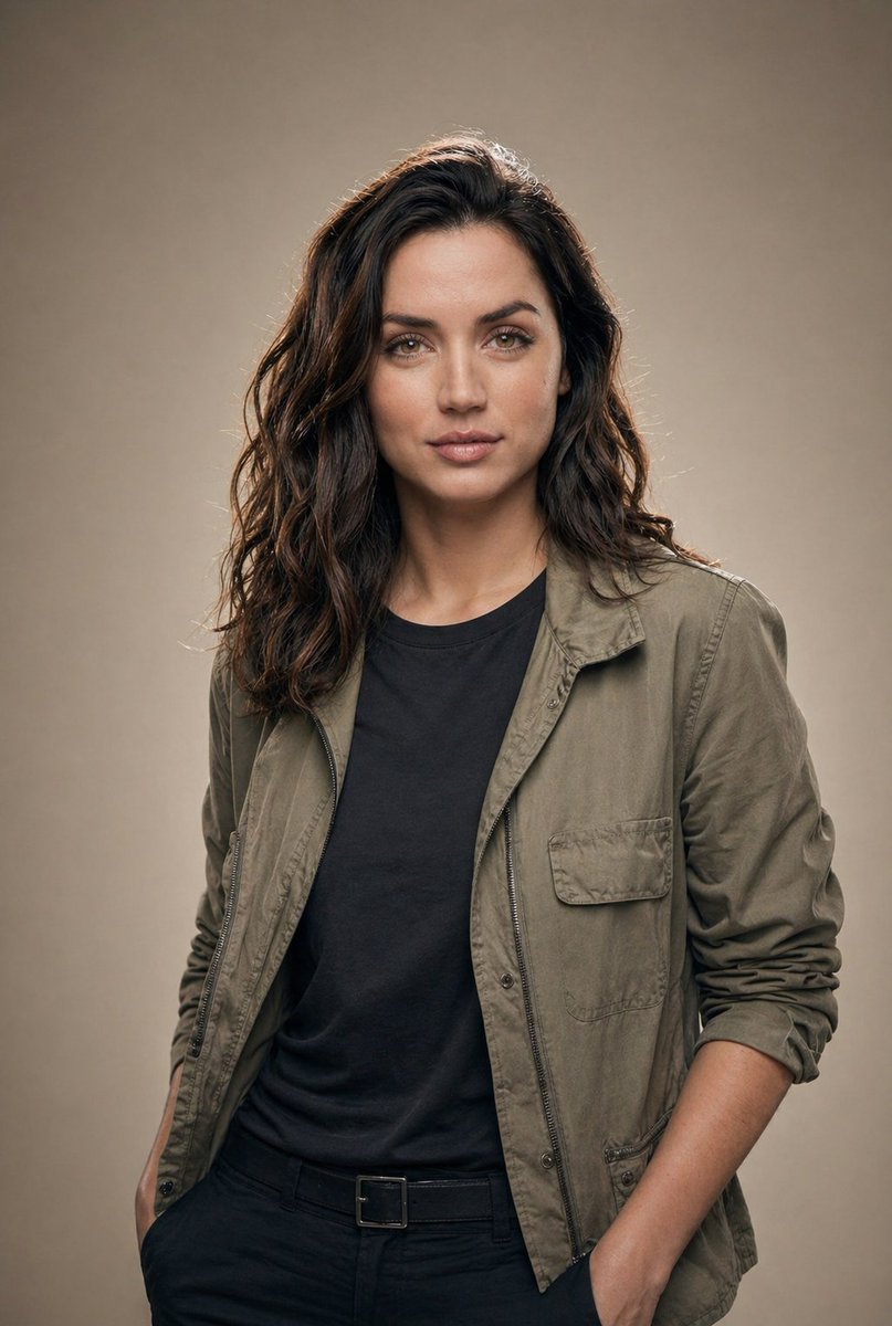 Editorial Studio Portrait in Olive Jacket - AI image template preview