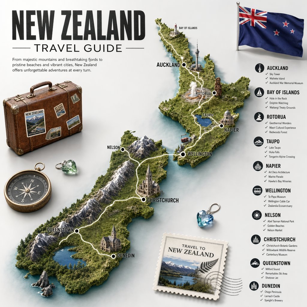 New Zealand Travel Guide Poster - AI image template preview