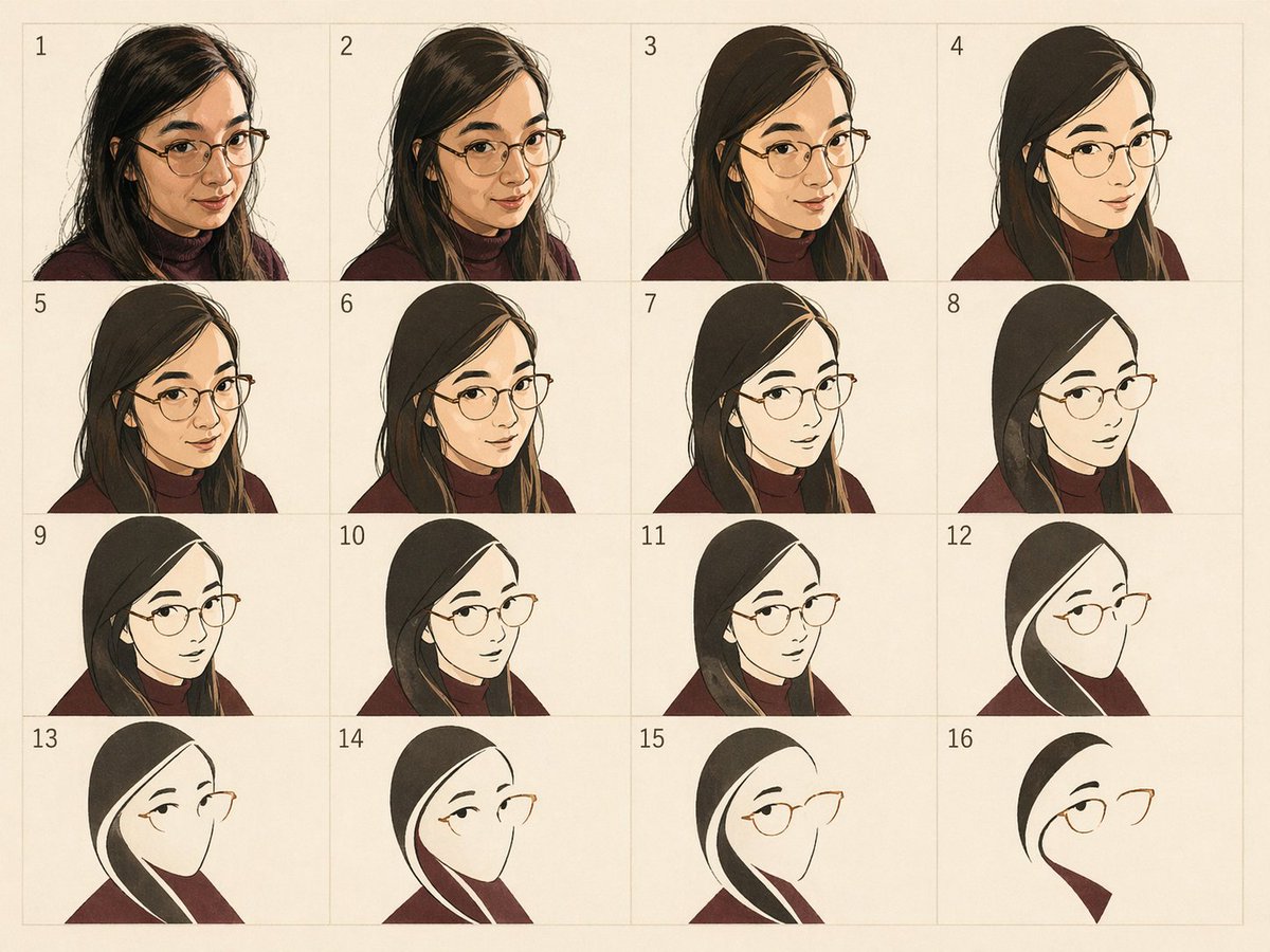 16-Panel Portrait Abstraction Study - AI image template preview