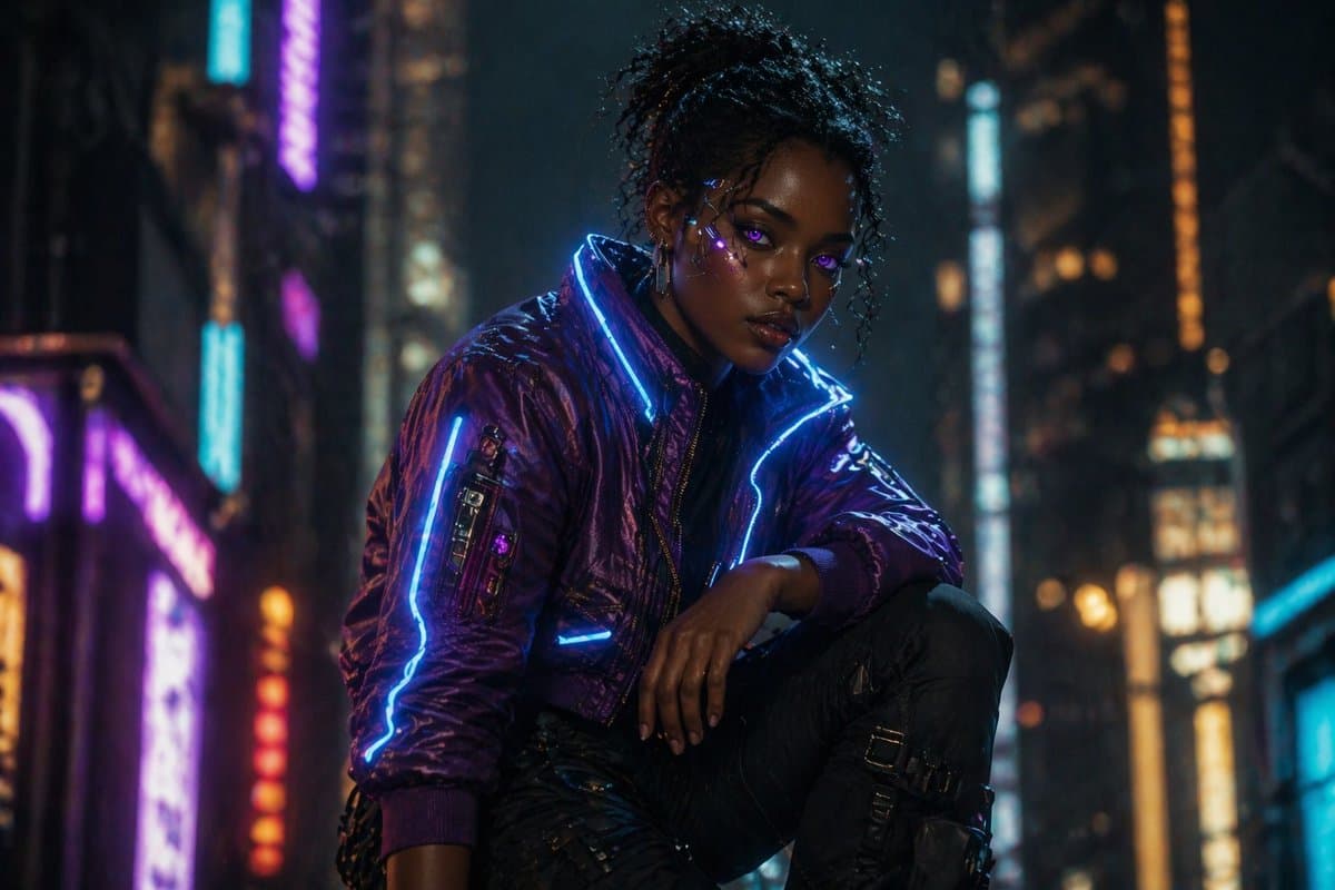 Cinematic Cyberpunk Woman Portrait - AI image template preview