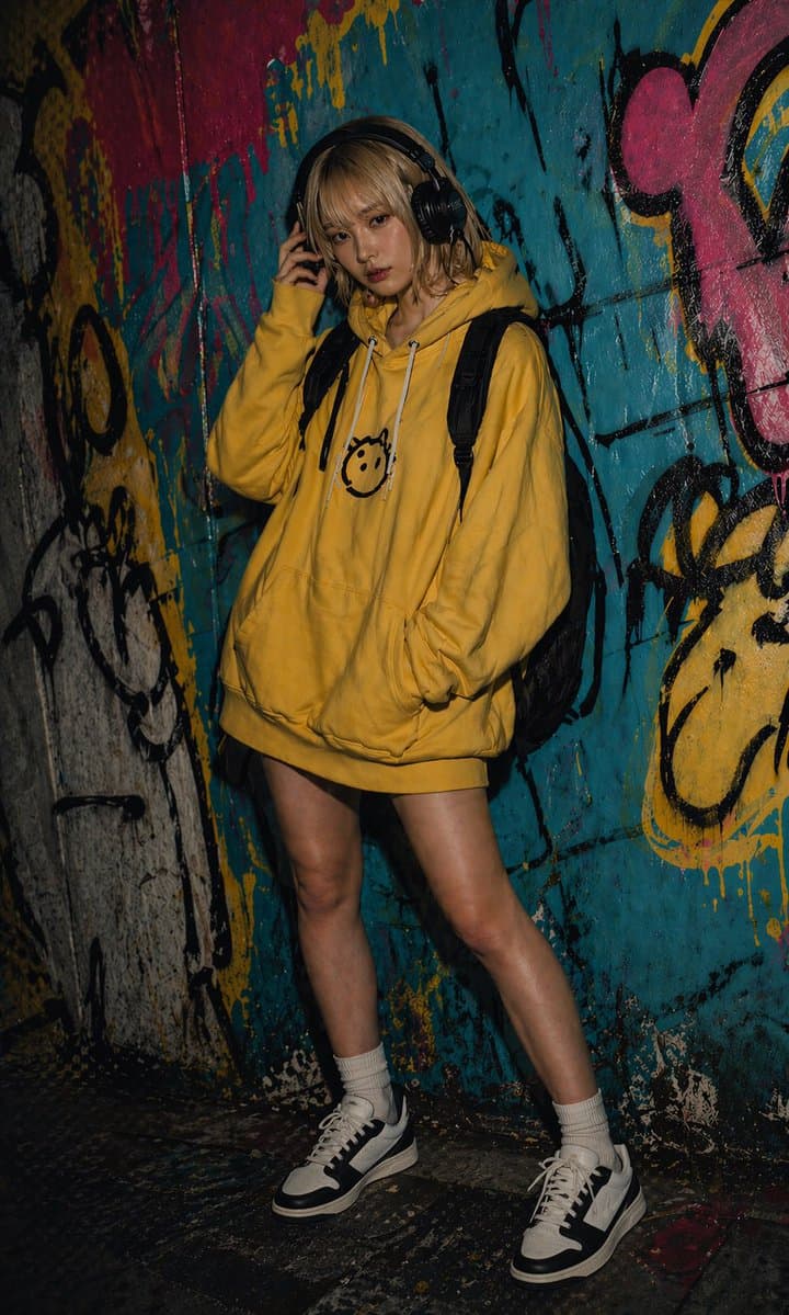 Urban Graffiti Hoodie Fashion Portrait - AI image template preview