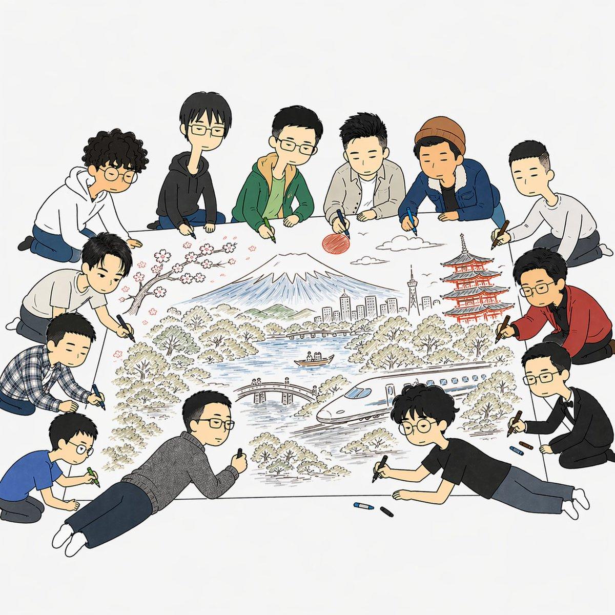 Team Drawing Japan Illustration - AI image template preview