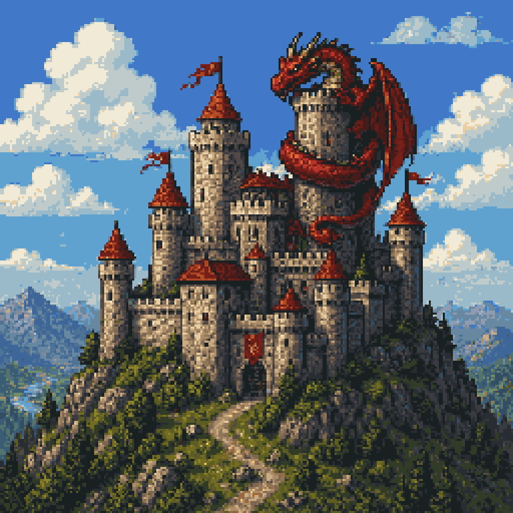 Pixel Art Dragon Castle - AI image template preview