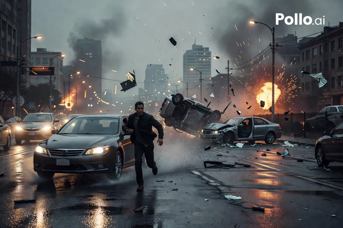 Cinematic City Crash Explosion - AI image template preview